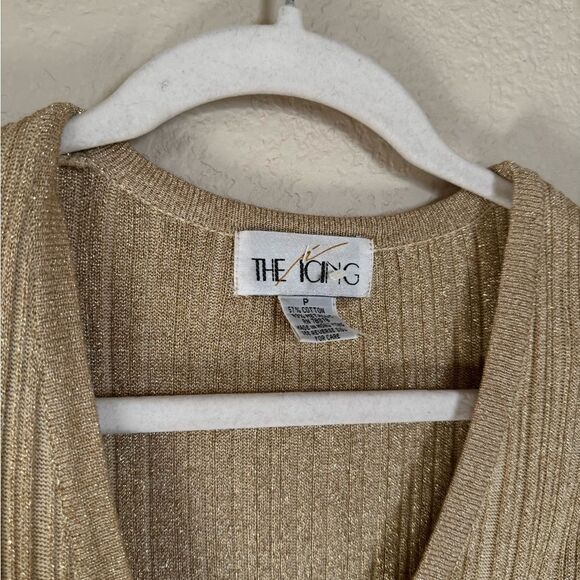 Vintage Metallic Ribbed Cardigan Dress Button Down Sz‎ Small Gold Long/Midi - Picture 3 of 6